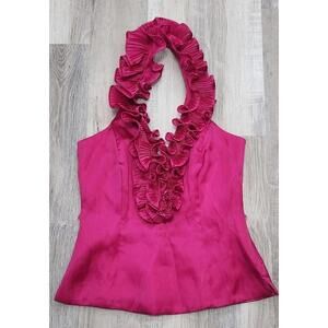 White House Black Market Dressy Halter Top Size 12 NWT $98  Fuschia V Neck...